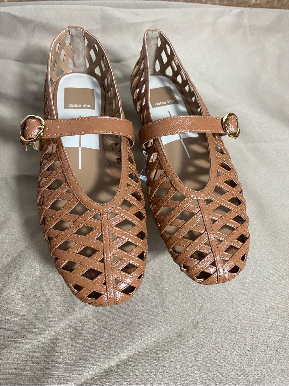 Dolce Vita Brown Woven Mary Jane Flats with Gold Buckles Size 6.5